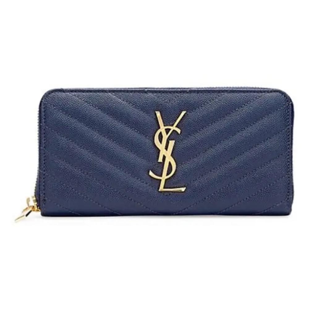 YSL Navy Zippy Wallet w/ Box + Dustbag